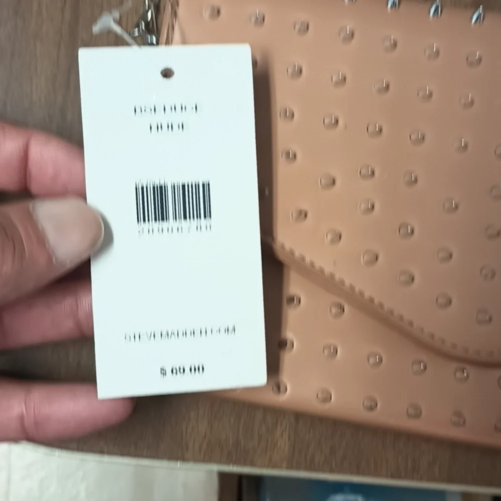 Steve Madden Tan Studded Clutch with Chain - Picture 7 of 7